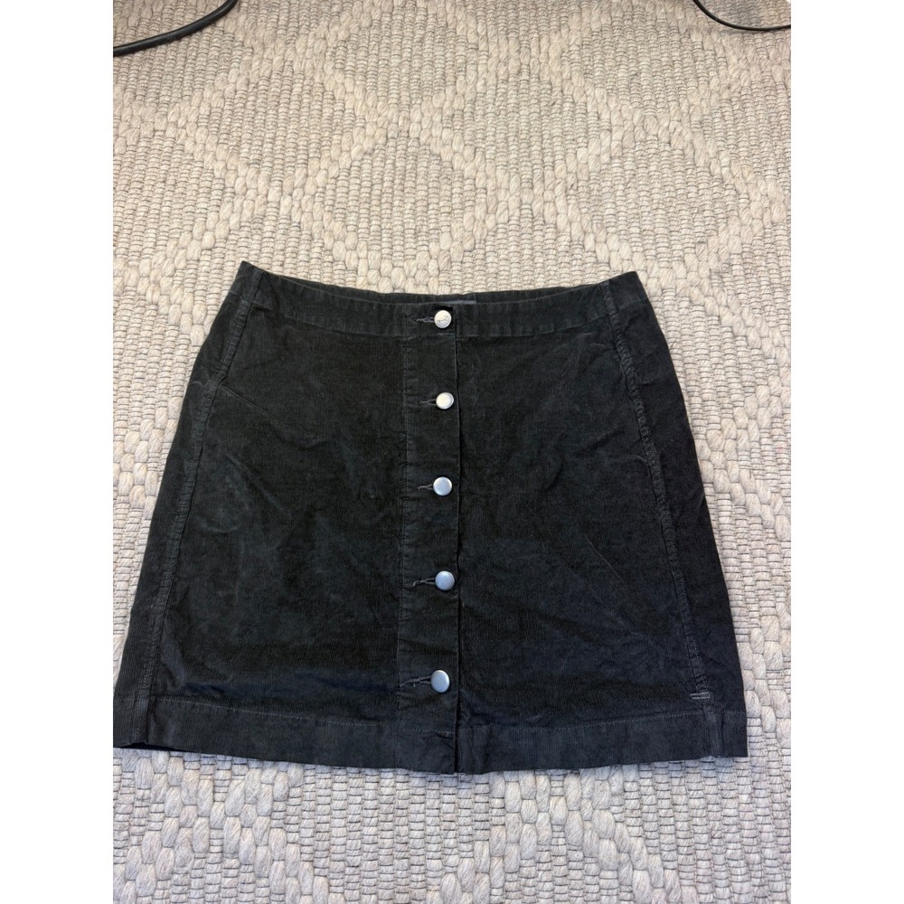 Toad&Co Corduroy Skirt Women 6 Black Button Front Mini A-Line Pockets